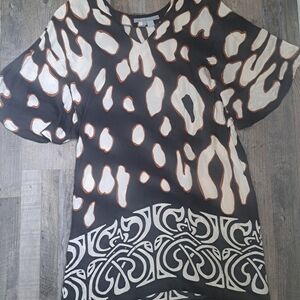Zara Black and Cream Patterned Dress 100% Silk